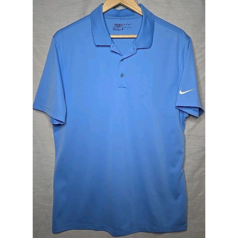 Men’s Nike Golf Polo Shirt Lg Dri-Fit Standard Fit Solid Blue Active
